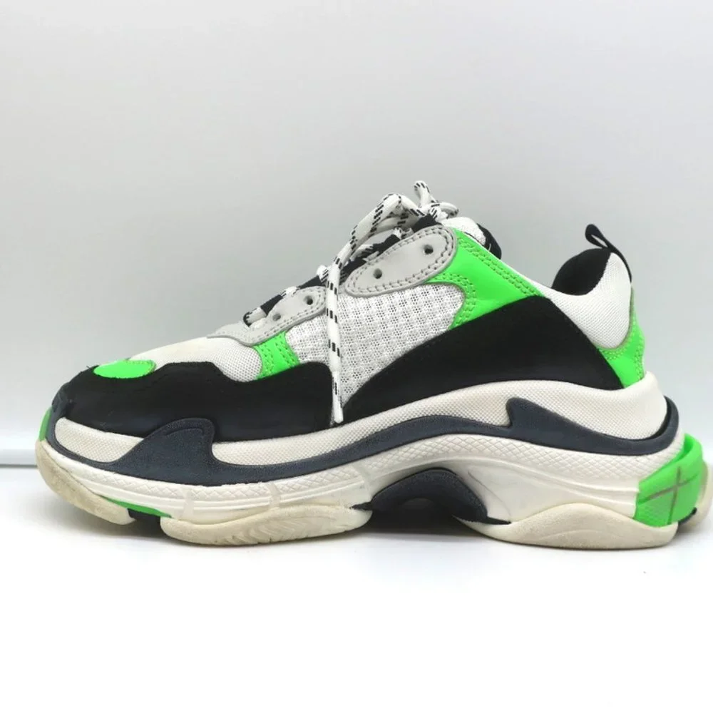 BALENCIAGA TRIPLE S SNEAKERS WHITE/BLACK/NEON GREEN SIZE 37 - Picture 7 of 12